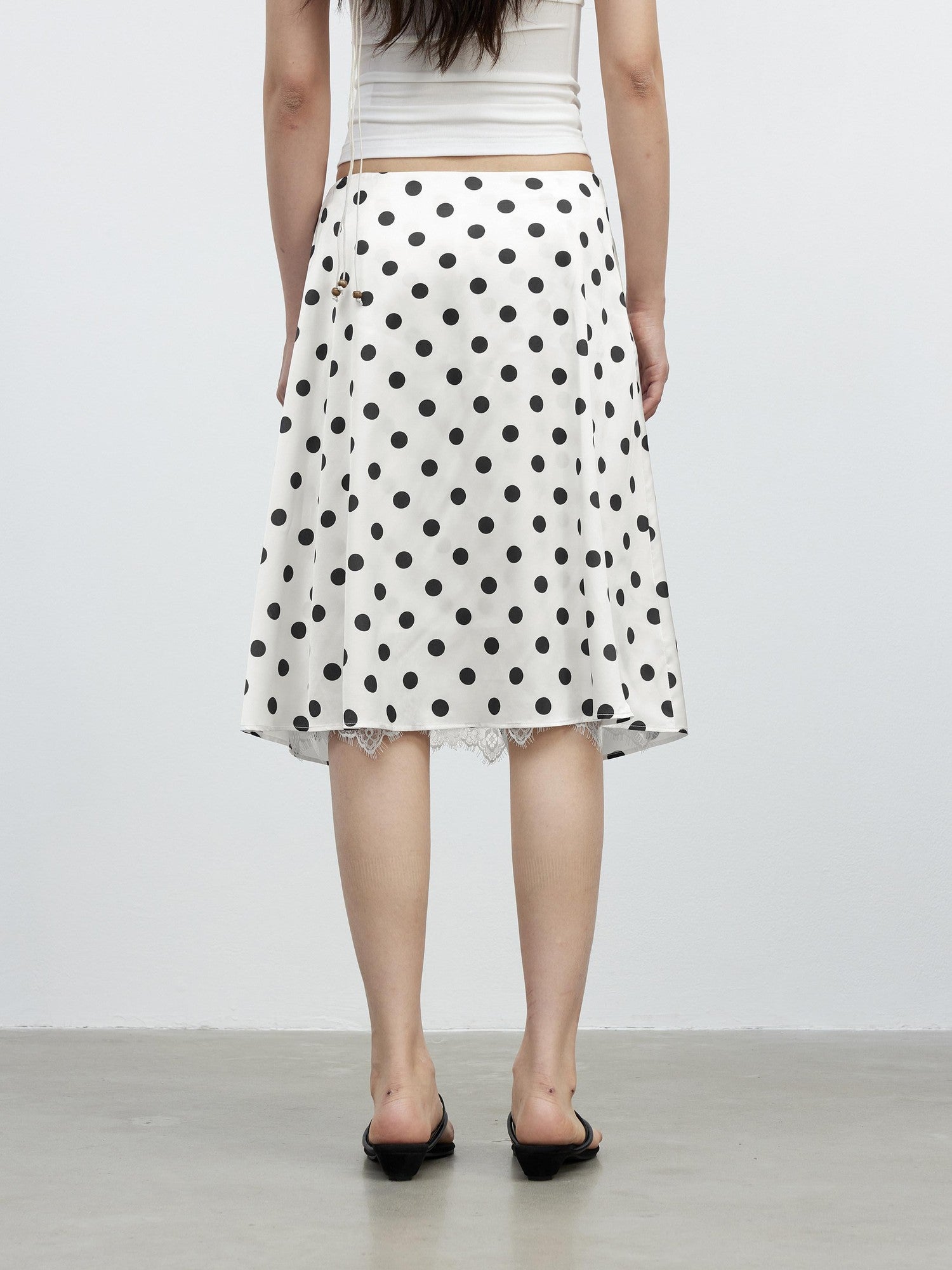 AFTADAWN Drapey Satin Polka Dot Lace Patchwork Asymmetric Women&
