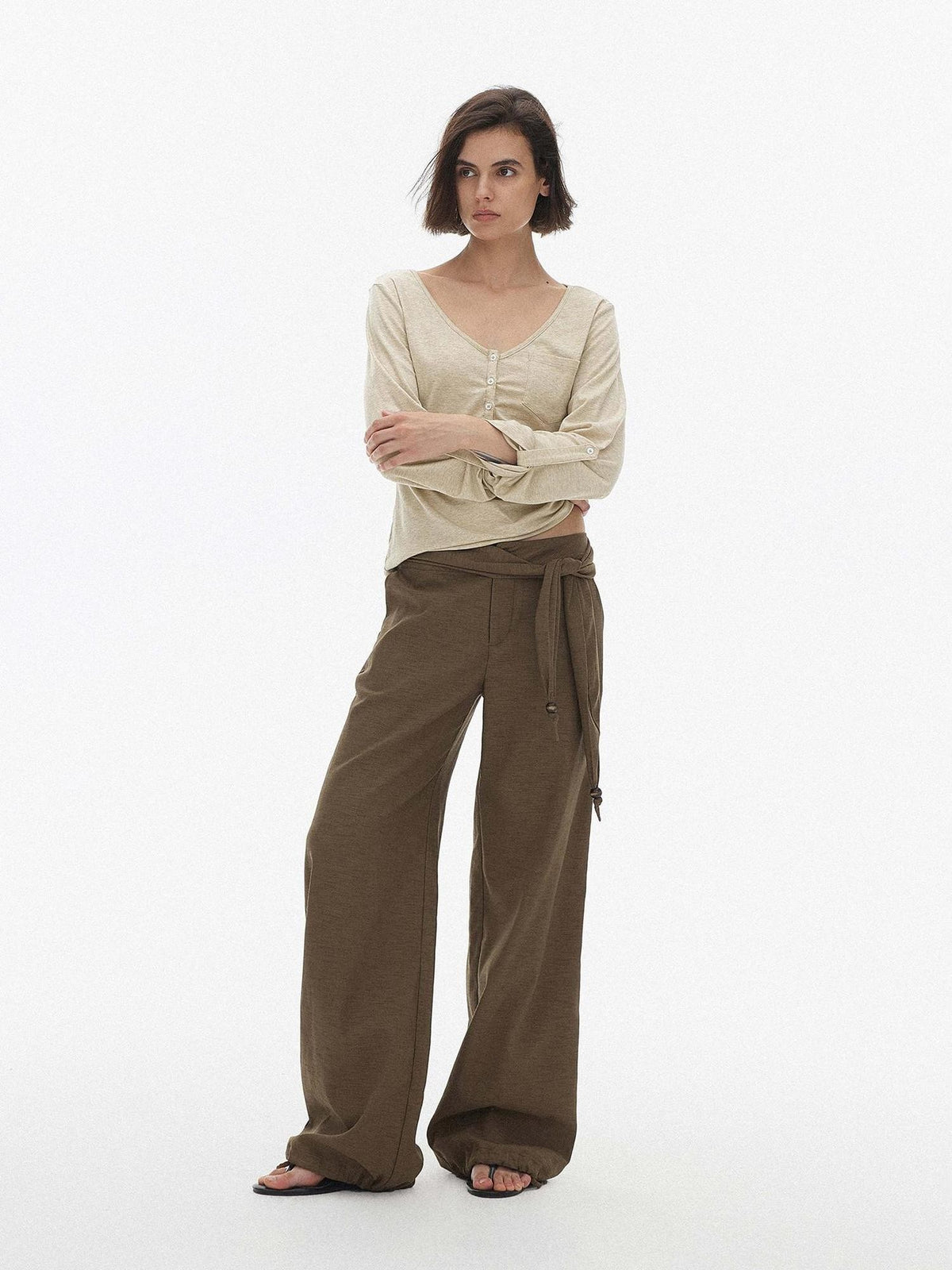 AFTADAWN Drawstring Wooden Bead Belt Women&