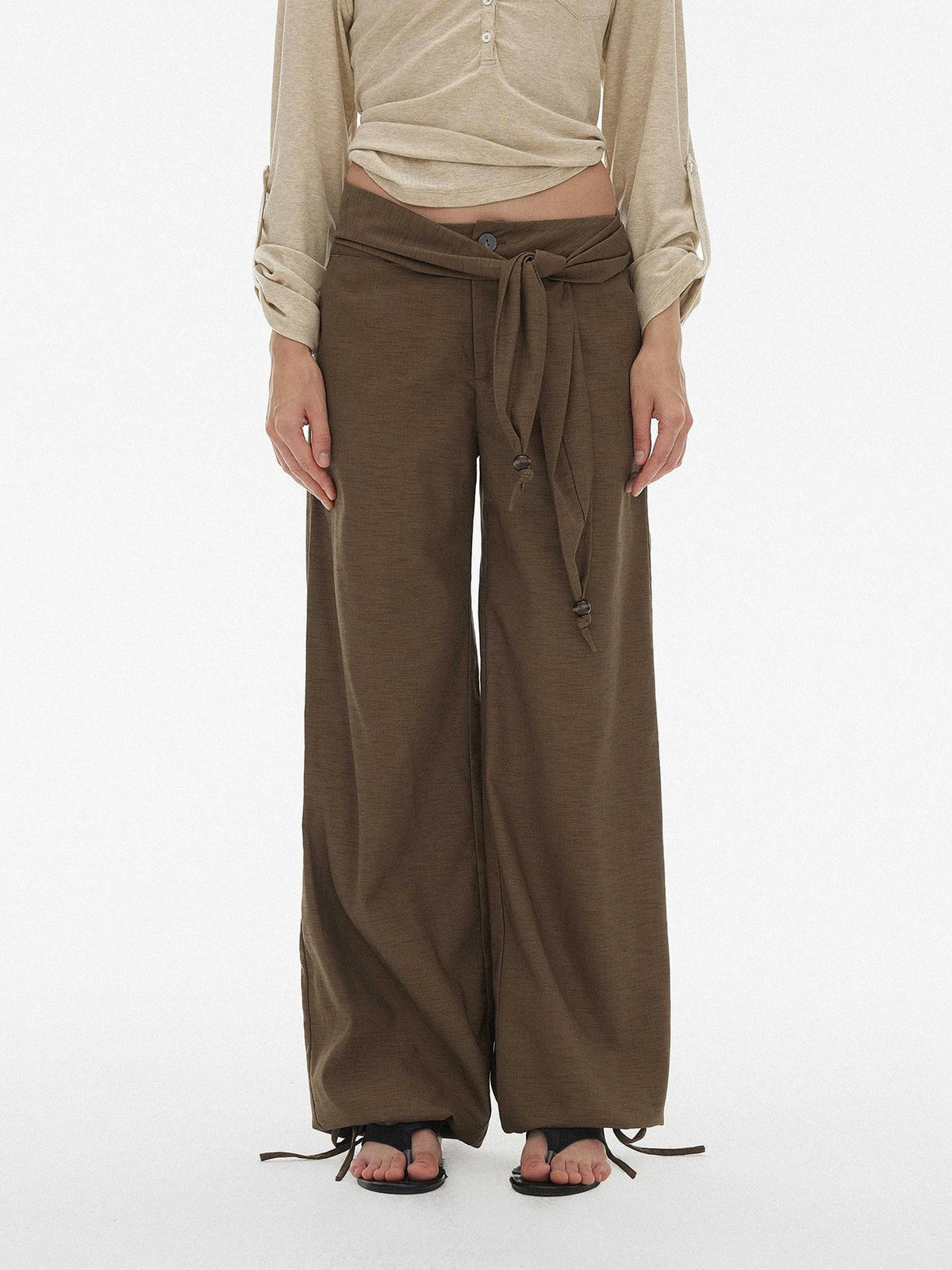 AFTADAWN Drawstring Wooden Bead Belt Women&