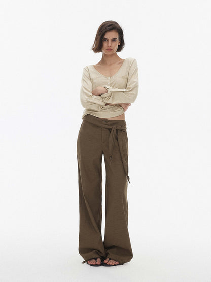 AFTADAWN Drawstring Wooden Bead Belt Women&