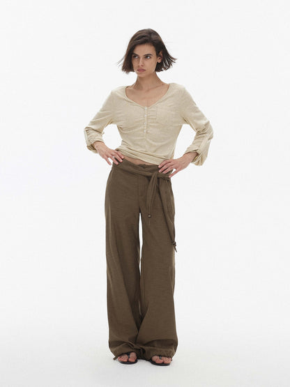 AFTADAWN Drawstring Wooden Bead Belt Women&