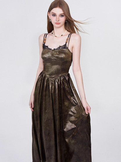 AFTADAWN Dusky Vintage Mottled Texture Lace Patchwork Women&