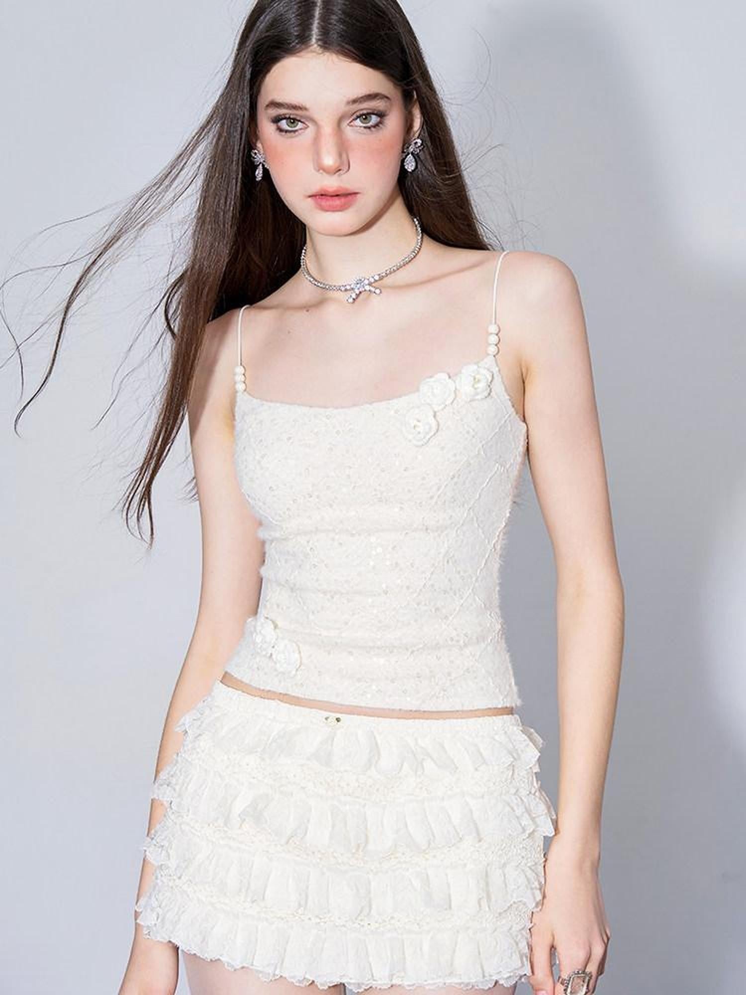 AFTADAWN Eden Rose Crochet Openwork Double Layer A Line Women&