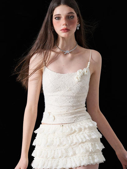AFTADAWN Eden Rose Lace Glitter Camisole