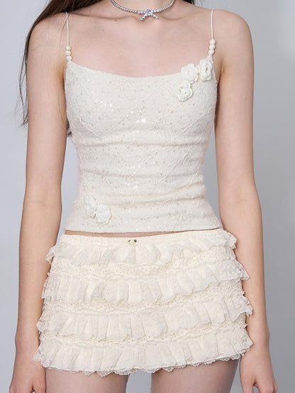AFTADAWN Eden Rose Lace Glitter Camisole