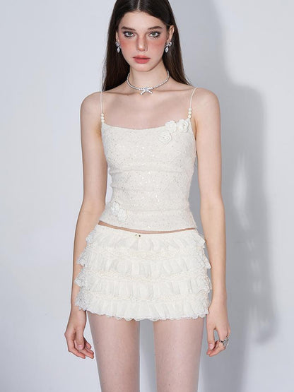 AFTADAWN Eden Rose Lace Glitter Camisole
