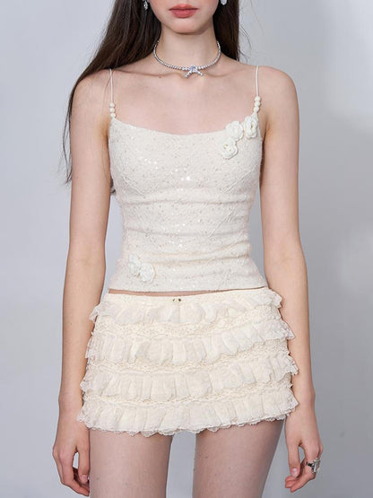 AFTADAWN Eden Rose Lace Glitter Camisole