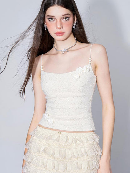 AFTADAWN Eden Rose Lace Glitter Camisole