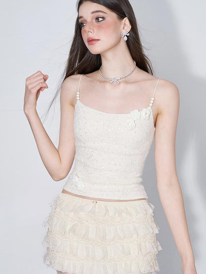 AFTADAWN Eden Rose Lace Glitter Camisole
