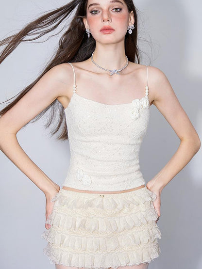 AFTADAWN Eden Rose Lace Glitter Camisole