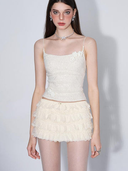 AFTADAWN Eden Rose Lace Glitter Camisole