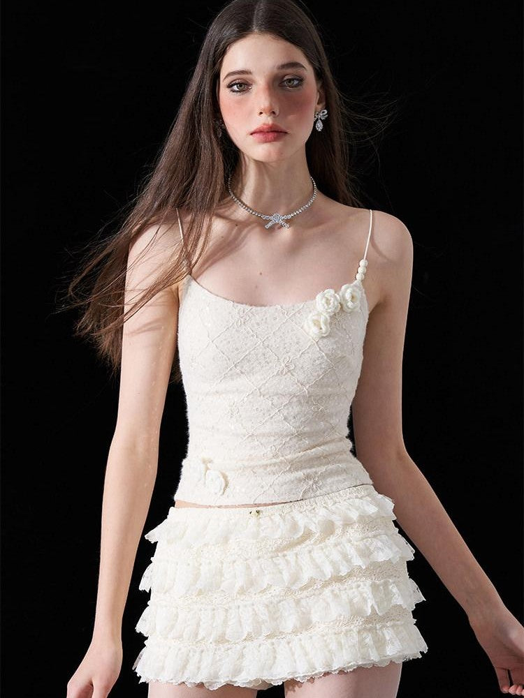 AFTADAWN Eden Rose Lace Sequin 3d Ceramic Pearl Women&