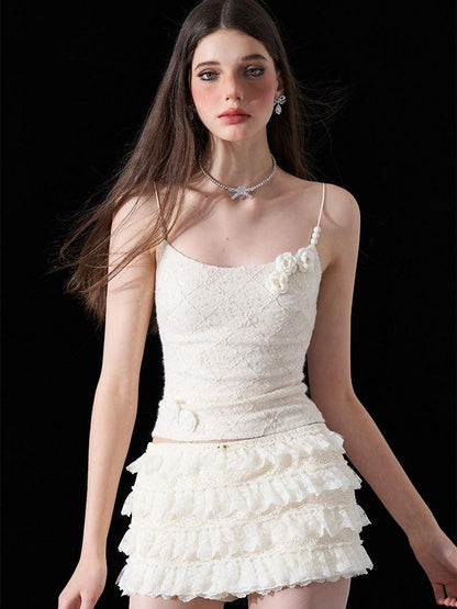 AFTADAWN Eden Rose Lace Sequin 3d Ceramic Pearl Women&