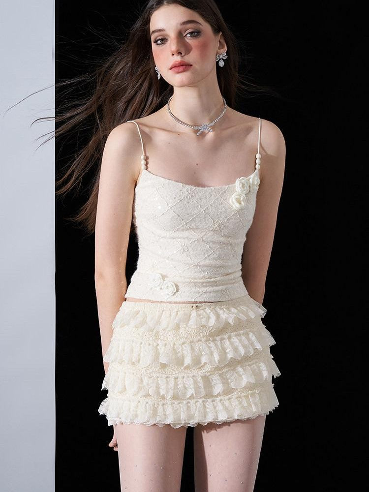 AFTADAWN Eden Rose Lace Sequin 3d Ceramic Pearl Women&