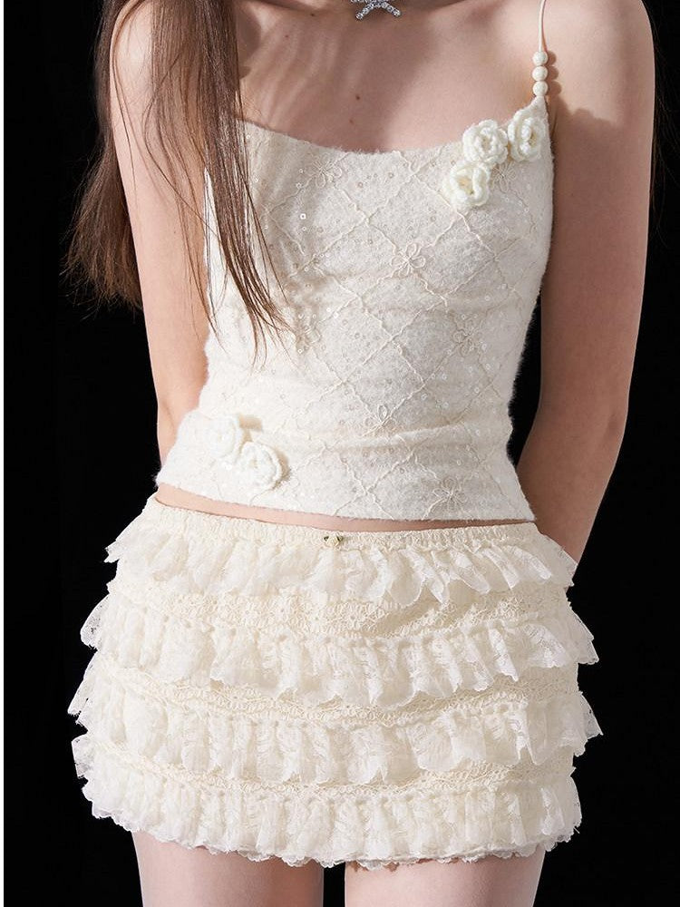 AFTADAWN Eden Rose Lace Sequin 3d Ceramic Pearl Women&