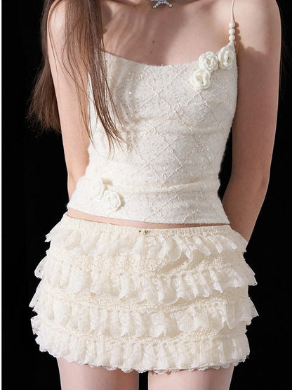 AFTADAWN Eden Rose Lace Sequin 3d Ceramic Pearl Women&