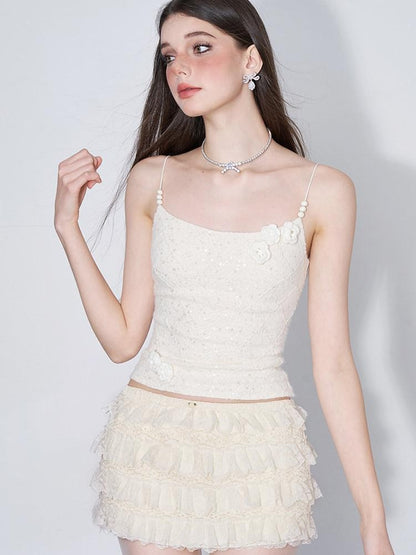 AFTADAWN Eden Rose Lace Sequin 3d Ceramic Pearl Women&