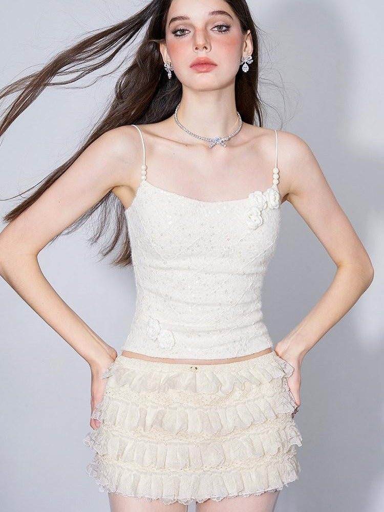 AFTADAWN Eden Rose Lace Sequin 3d Ceramic Pearl Women&