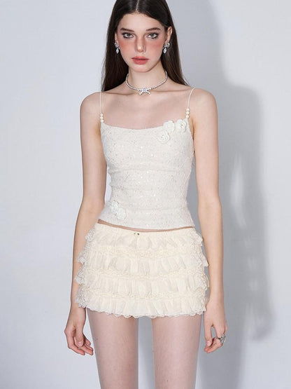 AFTADAWN Eden Rose Lace Sequin 3d Ceramic Pearl Women&