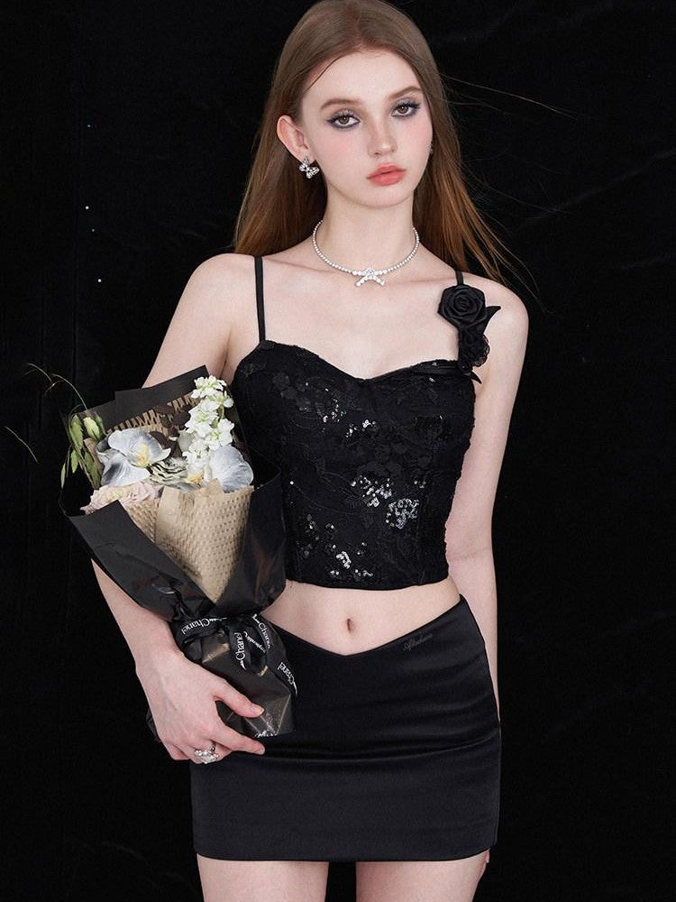 AFTADAWN Eden Rose Lace Sequin V Waist Women&