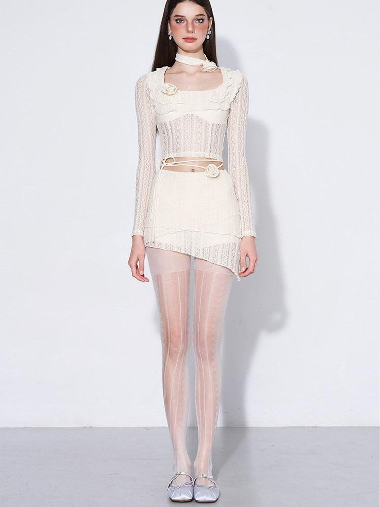 AFTADAWN Eden Rose Lace Square Neck Cropped Women&