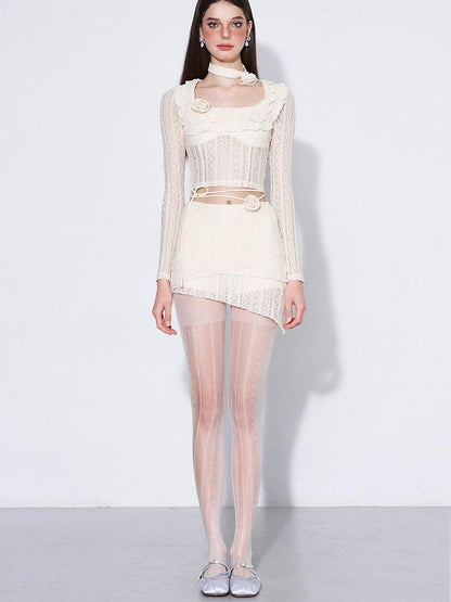 AFTADAWN Eden Rose Lace Square Neck Cropped Women&