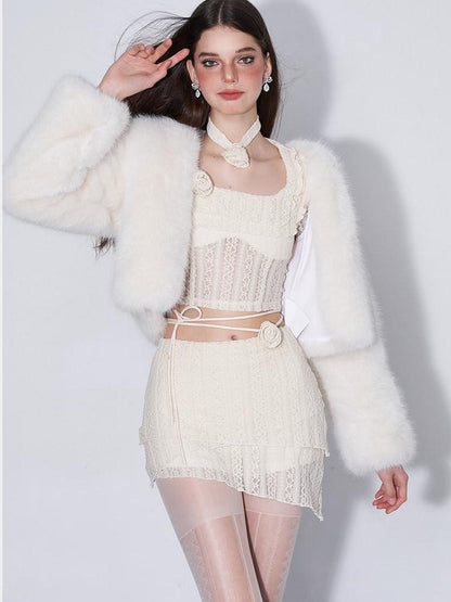 AFTADAWN Eden Rose Lace Square Neck Cropped Women&