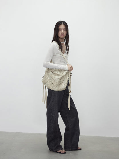 AFTADAWN Embossed Floral Beaded Mesh Tassel Women&