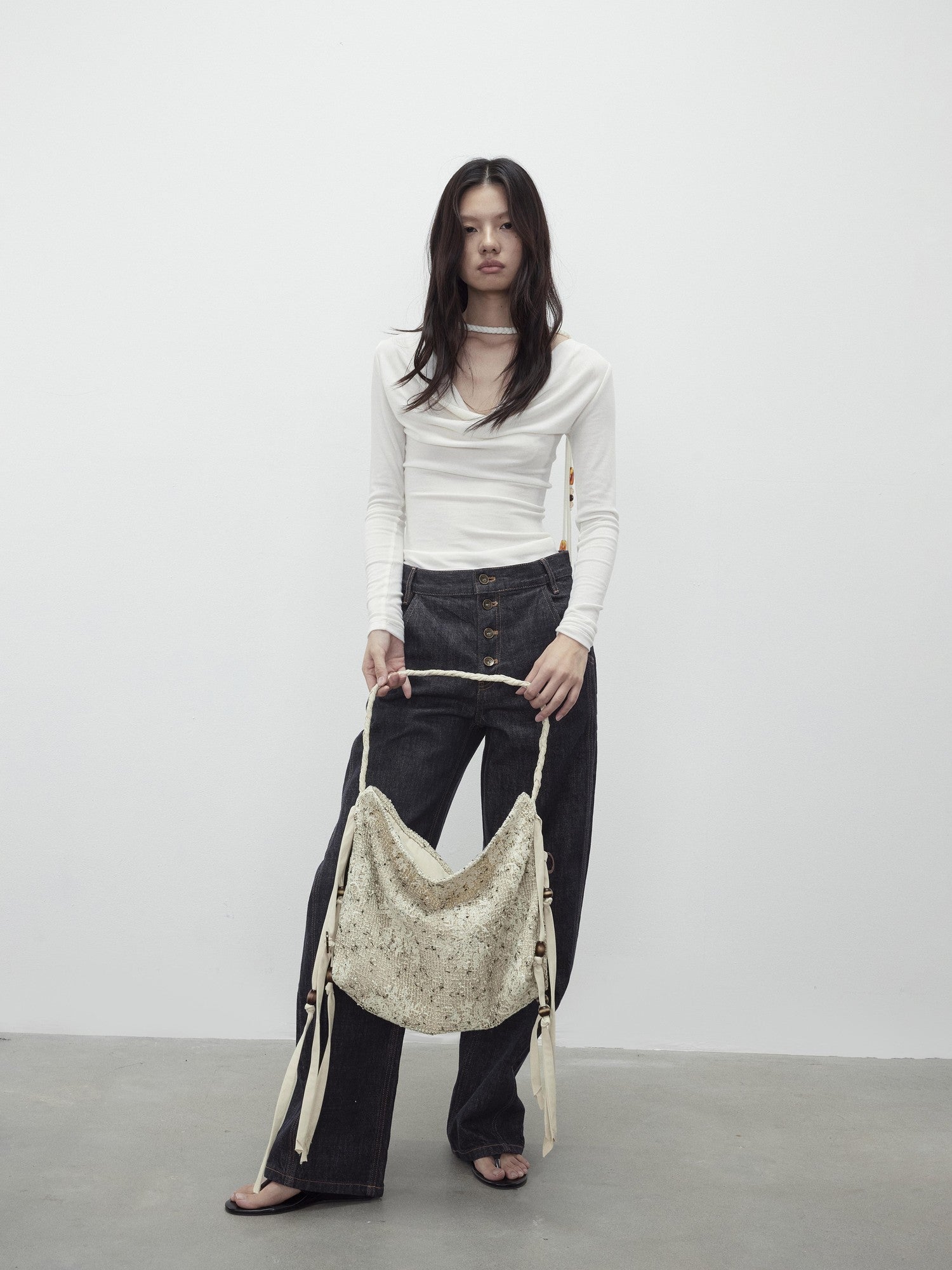 AFTADAWN Embossed Floral Beaded Mesh Tassel Women&