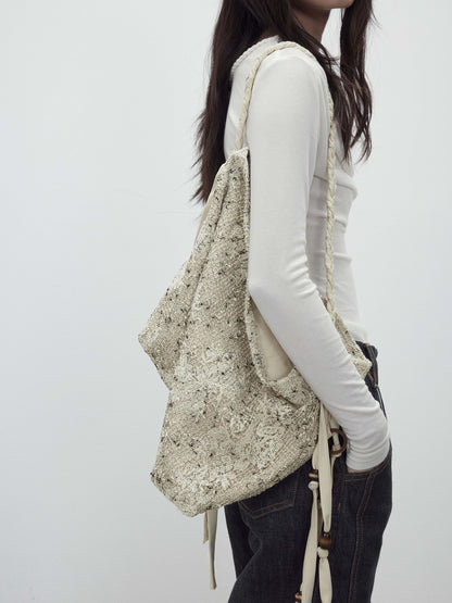 AFTADAWN Embossed Floral Beaded Mesh Tassel Women&