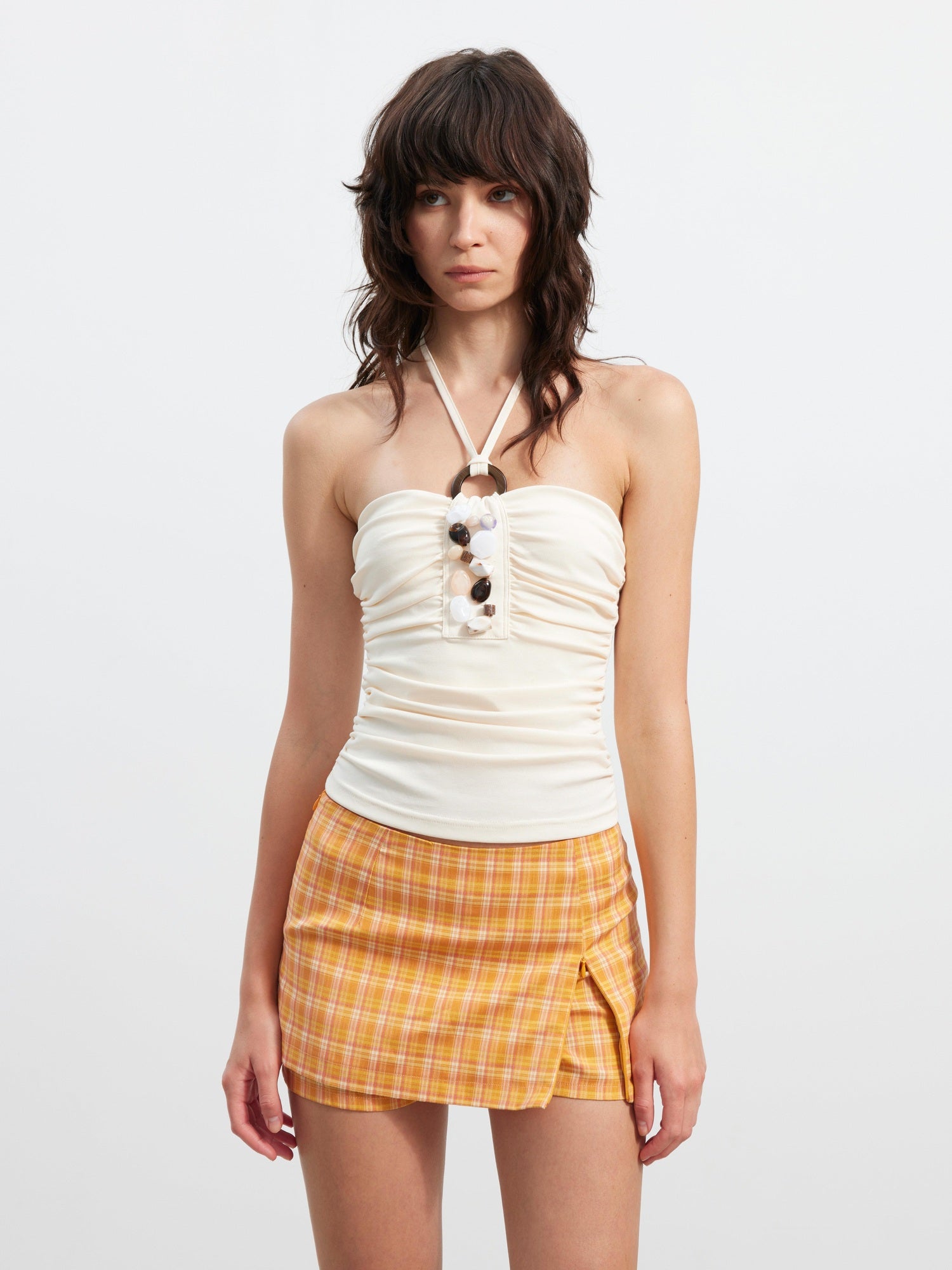 AFTADAWN Embroidered 3D Halter Slim Cropped Women High Stretch Cotton Tank Tops