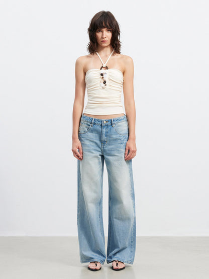 AFTADAWN Embroidered 3D Halter Slim Cropped Women High Stretch Cotton Tank Tops