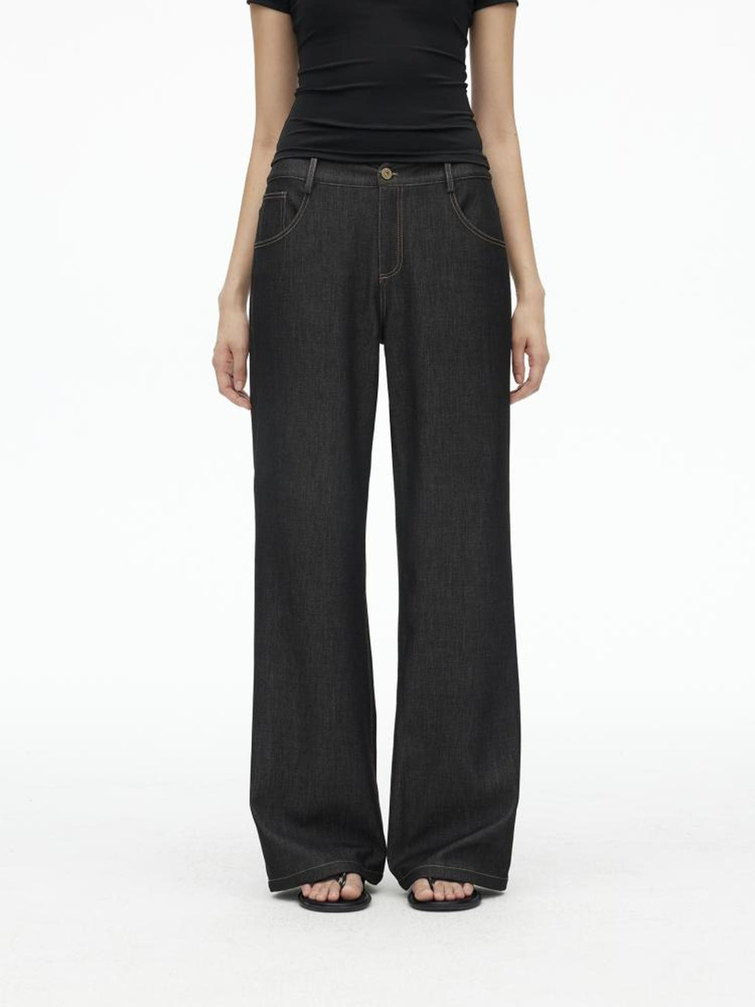 AFTADAWN Embroidered Back Pocket Flared Trousers With Stretch And Dropped Waist