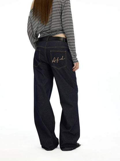 AFTADAWN Embroidered Back Pocket Flared Trousers With Stretch And Dropped Waist