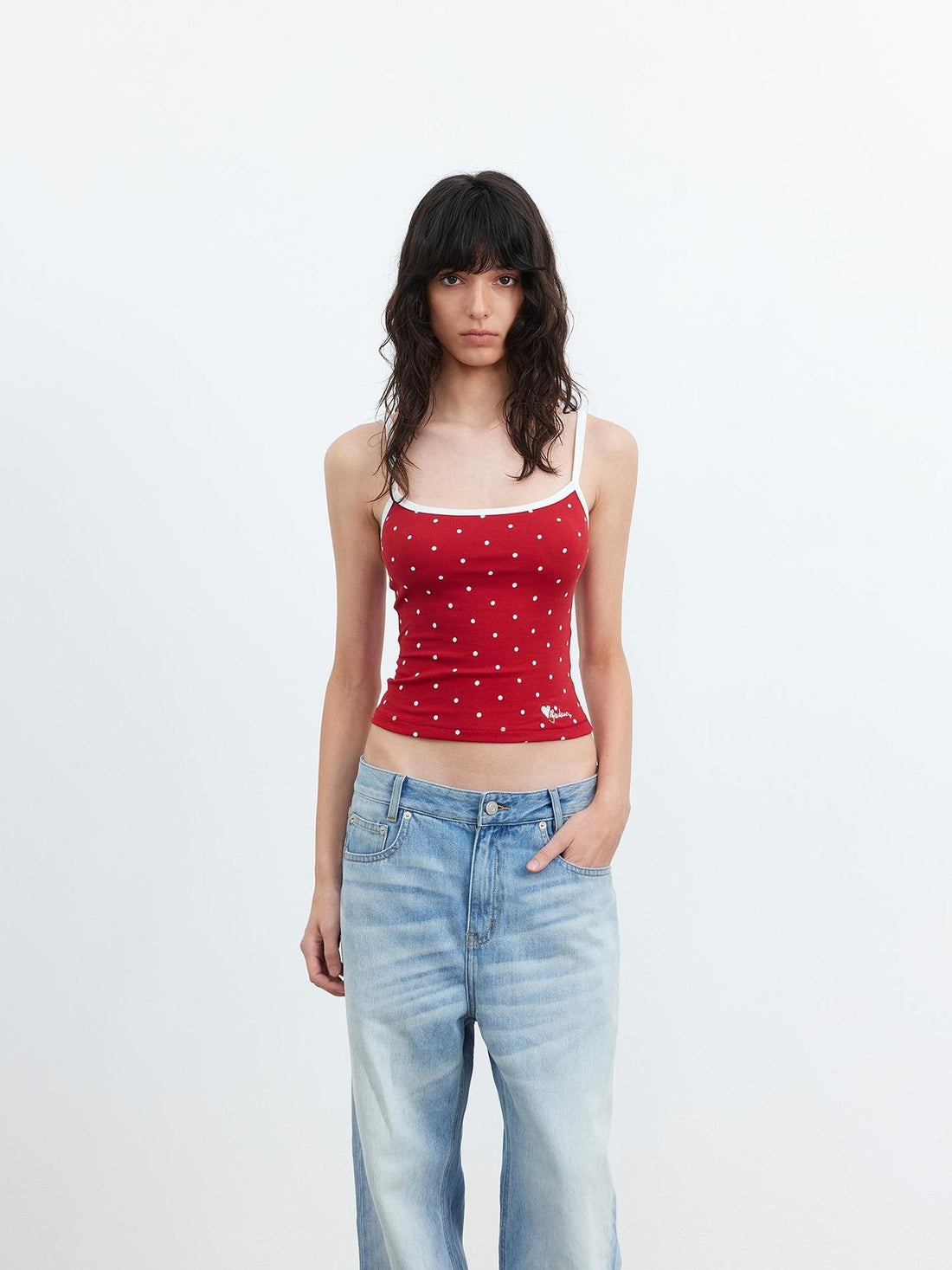 AFTADAWN Embroidered Dot Stretch Cotton Camisole Top