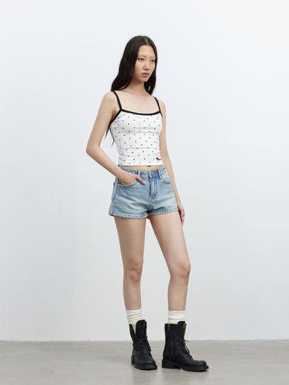 AFTADAWN Embroidered Dot Stretch Cotton Camisole Top
