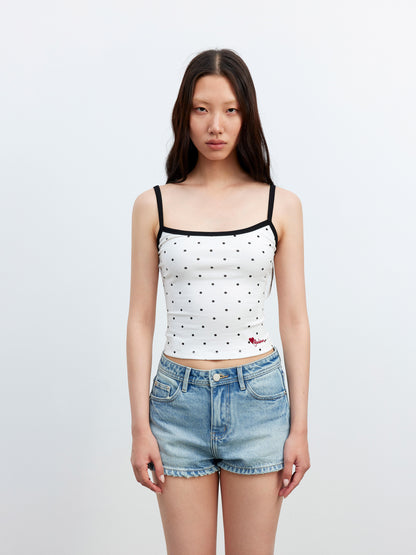 AFTADAWN Embroidered Dot Stretch Cotton Camisole Top
