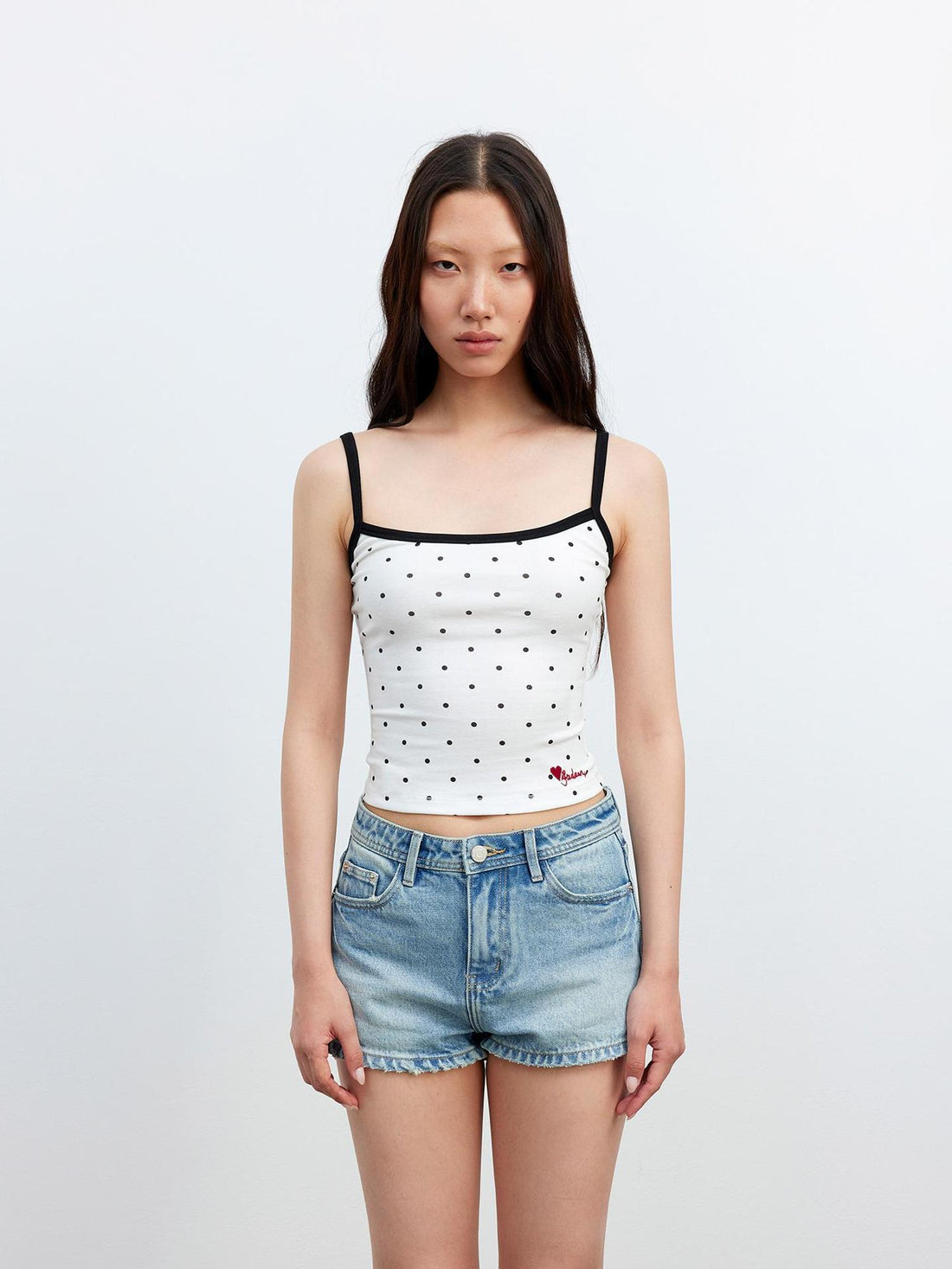 AFTADAWN Embroidered Dot Stretch Cotton Camisole Top