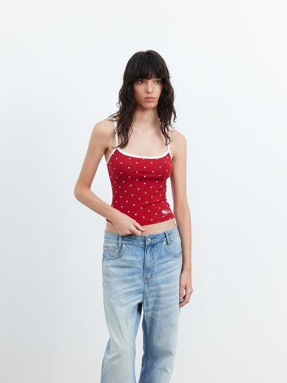AFTADAWN Embroidered Dot Stretch Cotton Camisole Top