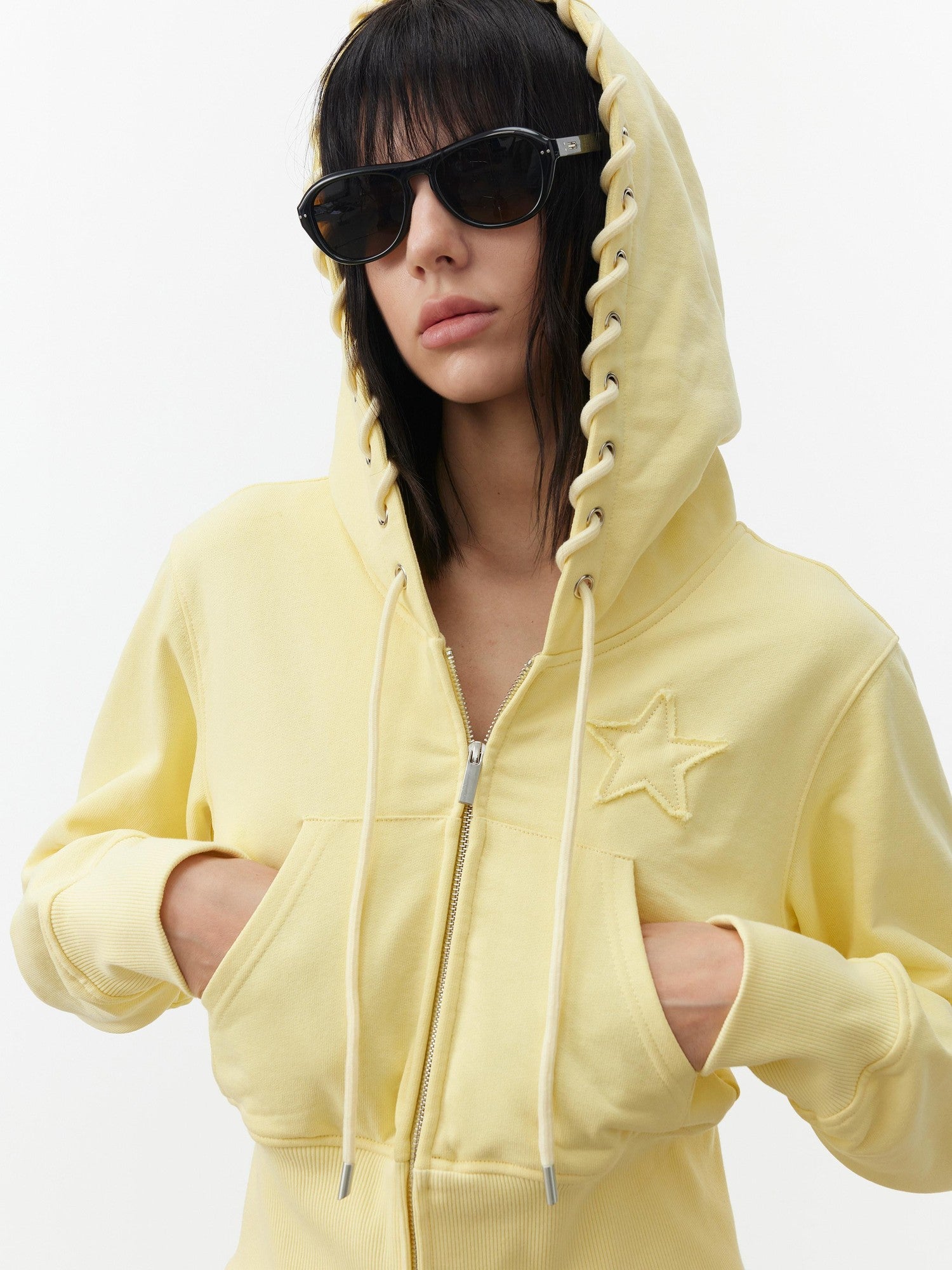AFTADAWN Embroidered Drawstring Hood Women&