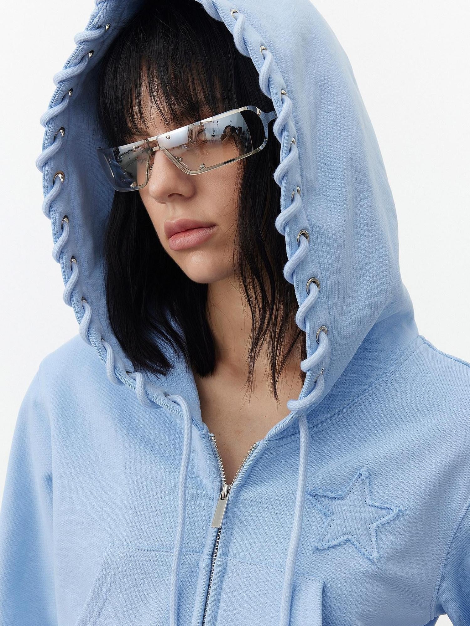 AFTADAWN Embroidered Drawstring Hood Women&