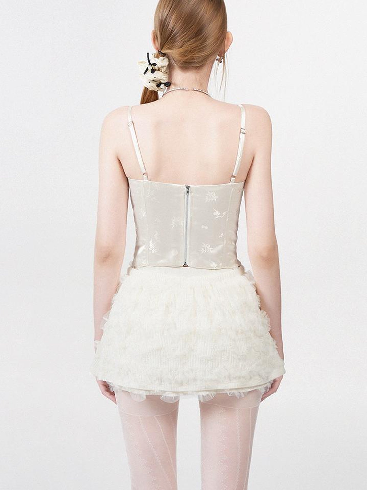 AFTADAWN Embroidered Jacquard Camisole Top With Boned Waist