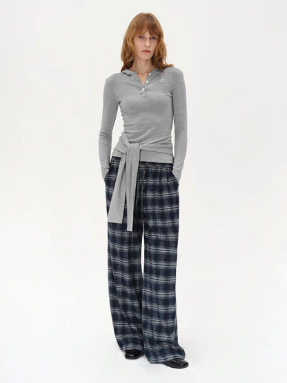 AFTADAWN Embroidered Semi Open Collar Hooded Long Sleeve Top With Side Ties