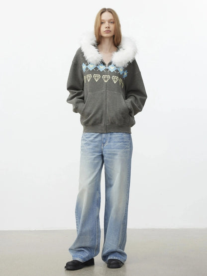 AFTADAWN Fair Isle Detachable Hooded Sweatshirt Hoodies/Sweatshirt