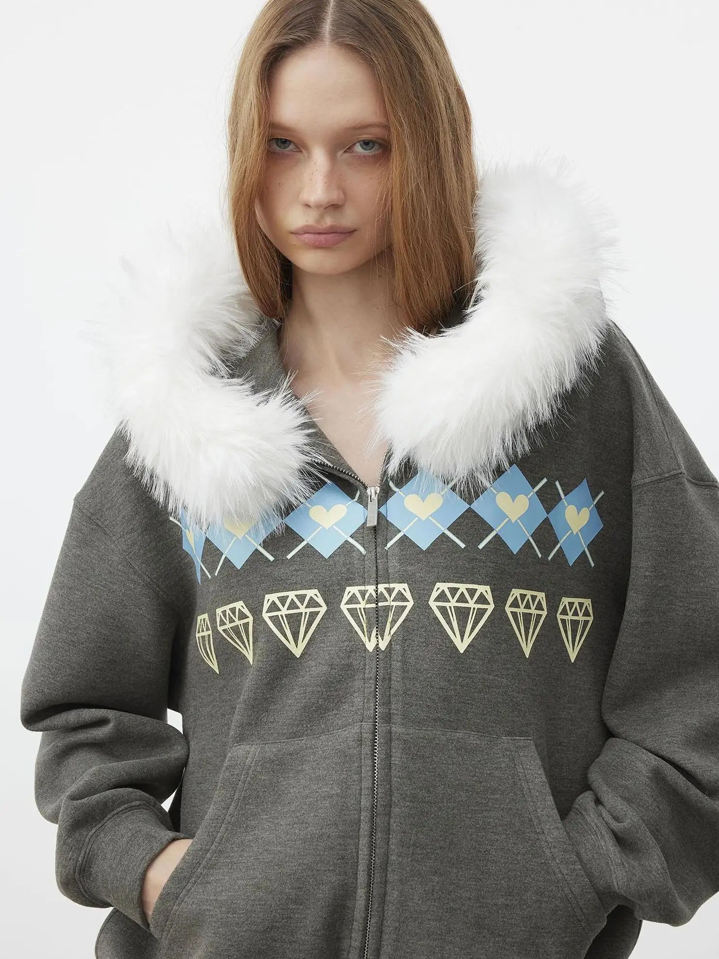 AFTADAWN Fair Isle Detachable Hooded Sweatshirt Hoodies/Sweatshirt