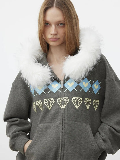AFTADAWN Fair Isle Detachable Hooded Sweatshirt Hoodies/Sweatshirt