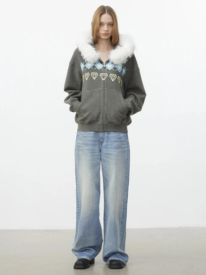 AFTADAWN Fair Isle Detachable Hooded Sweatshirt Hoodies/Sweatshirt