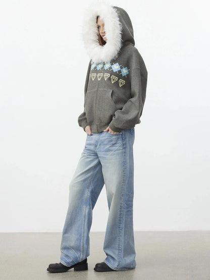 AFTADAWN Fair Isle Detachable Hooded Sweatshirt Hoodies/Sweatshirt