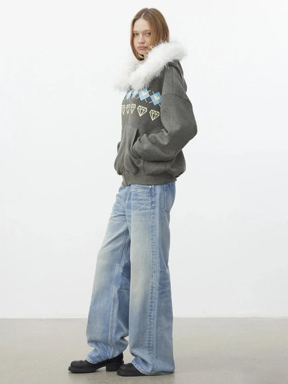 AFTADAWN Fair Isle Detachable Hooded Sweatshirt Hoodies/Sweatshirt