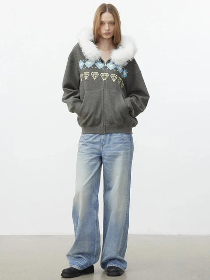 AFTADAWN Fair Isle Detachable Hooded Sweatshirt Hoodies/Sweatshirt